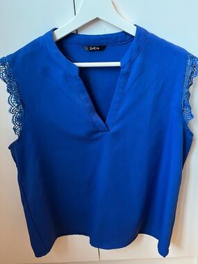 SHEIN Cobalt Blue Lace-Trim V-Neck Camisole